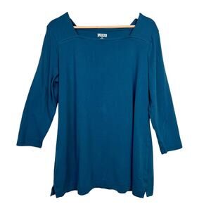 Duluth Trading Women's SZ XL Blue Longtail T 3/4 Sleeve Tunic Cotton Square Neck